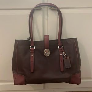 TUMI Villa Turin burgundy Canvas w/ Leather Trim Commute Shoulder Tote Bag